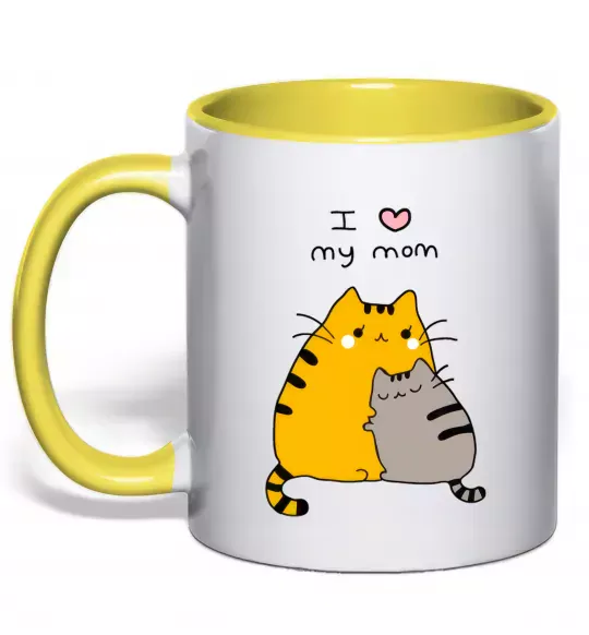 Чашка с цветной ручкой I love my mum Солнечно желтый фото