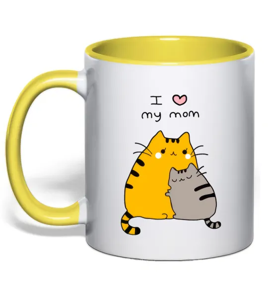Чашка з кольоровою ручкою I love my mum Лимонний фото