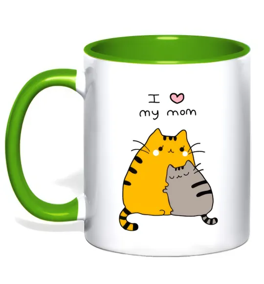Чашка з кольоровою ручкою I love my mum Лаймовий фото