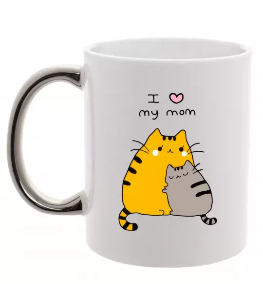 Чашка с цветной ручкой I love my mum Серебро фото