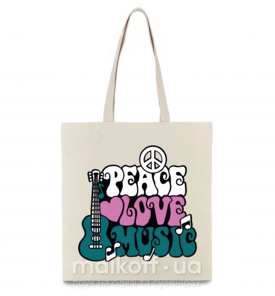 Еко-сумка Peace love music multicolour Бежевий фото