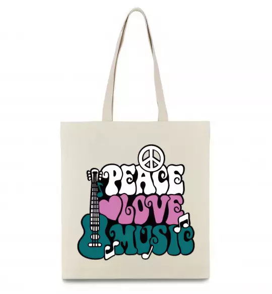 Еко-сумка Peace love music multicolour Бежевий фото