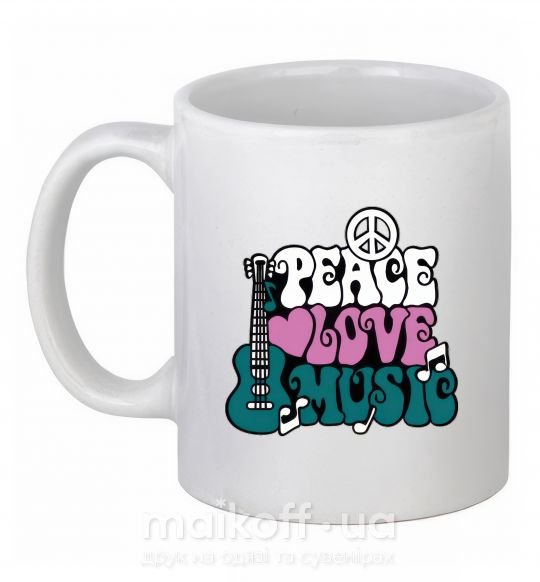 Чашка керамічна Peace love music multicolour Білий фото