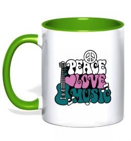 Чашка з кольоровою ручкою Peace love music multicolour
