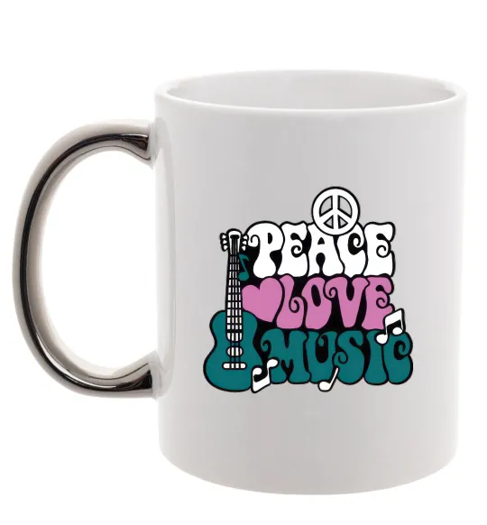 Чашка з кольоровою ручкою Peace love music multicolour Срібло фото
