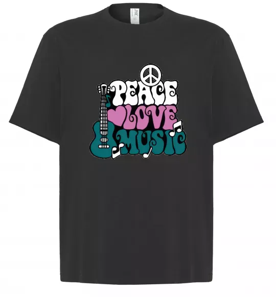 Футболка Оверсайз Peace love music multicolour Черный фото