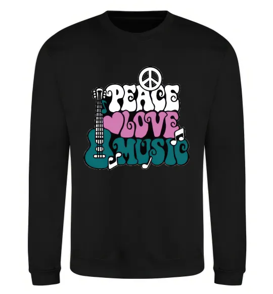 Свитшот Peace love music multicolour Черный фото