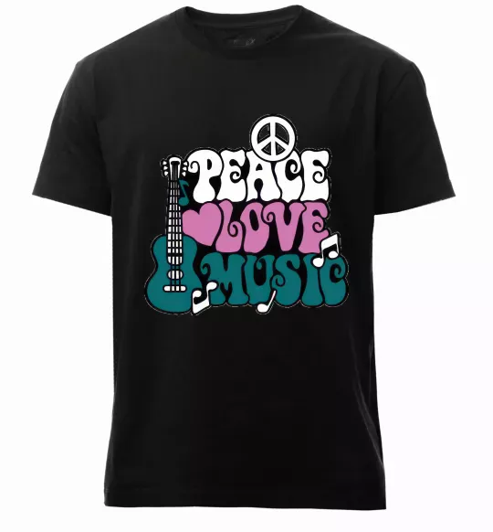Мужская премиум футболка Peace love music multicolour Черный фото