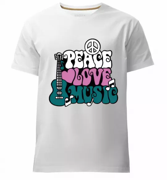 Мужская премиум футболка Peace love music multicolour Белый фото