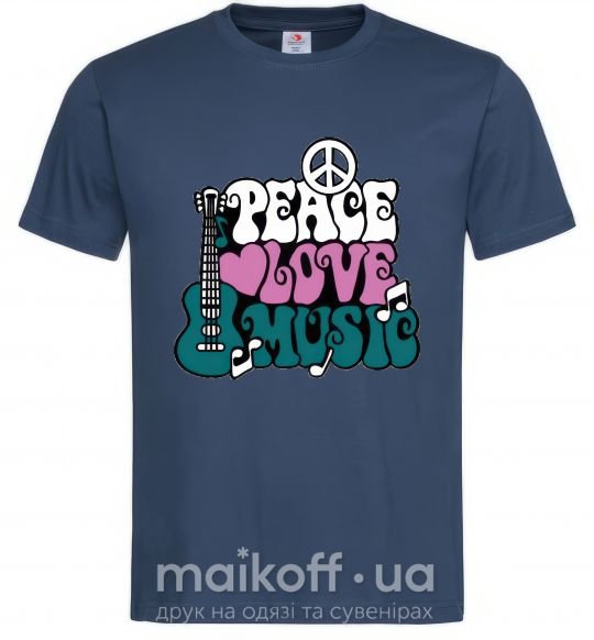 Мужская футболка Peace love music multicolour Темно-синий фото