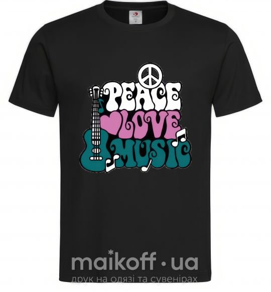 Чоловіча футболка Peace love music multicolour Чорний фото