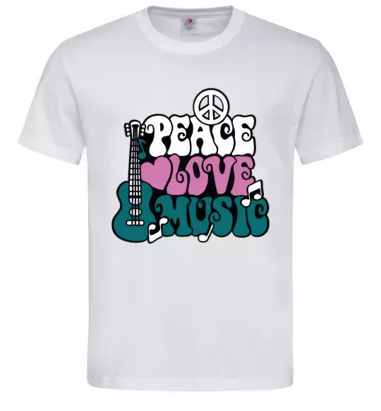 Чоловіча футболка Peace love music multicolour Білий фото