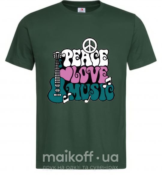 Мужская футболка Peace love music multicolour Темно-зеленый фото