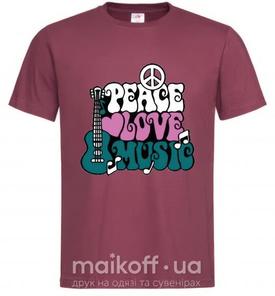Чоловіча футболка Peace love music multicolour Бордовий фото
