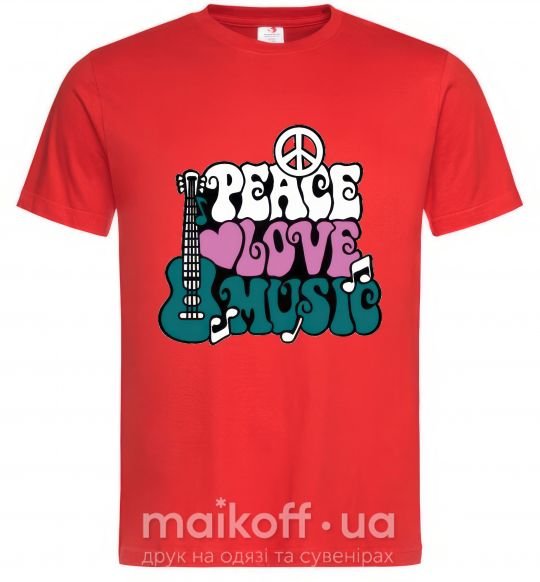 Чоловіча футболка Peace love music multicolour Червоний фото
