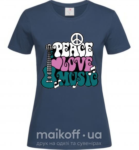 Жіноча футболка Peace love music multicolour Темно-синій фото