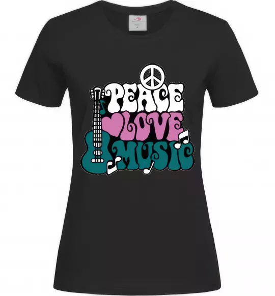 Жіноча футболка Peace love music multicolour Чорний фото