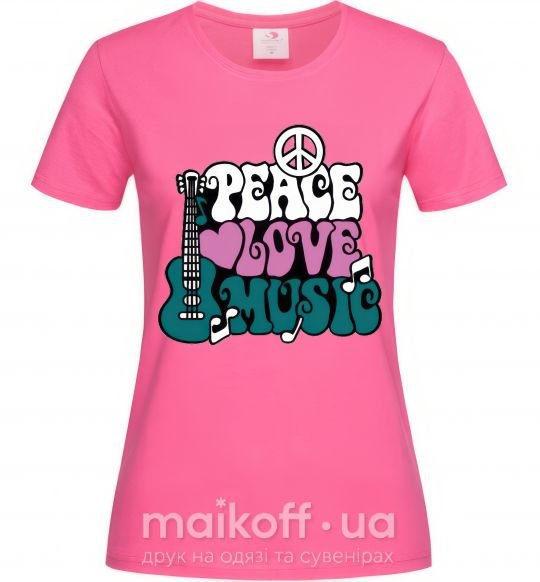Женская футболка Peace love music multicolour Ярко-розовый фото