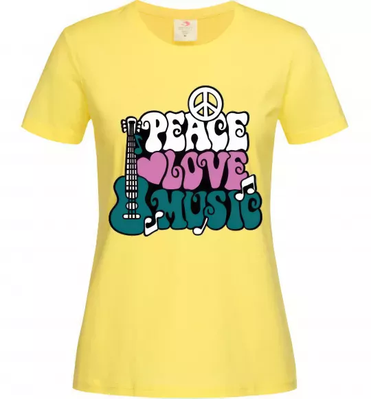 Жіноча футболка Peace love music multicolour Лимонний фото