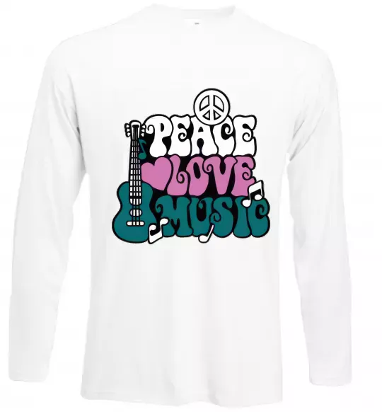 Лонгслив Peace love music multicolour Белый фото