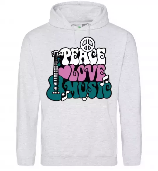 Чоловіча толстовка (худі) Peace love music multicolour Сірий меланж фото