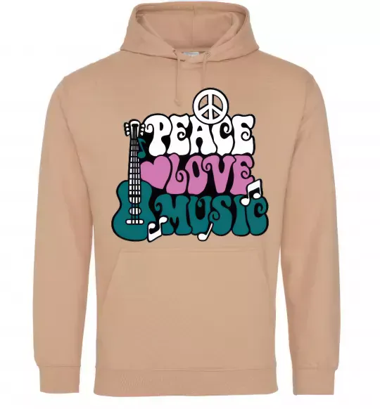 Женская толстовка (худи) Peace love music multicolour Песочный фото