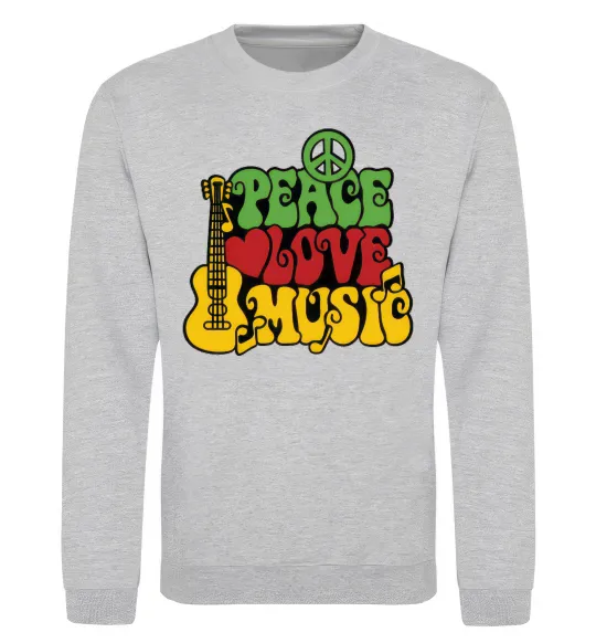 Свитшот Peace love music multicolour Серый меланж фото
