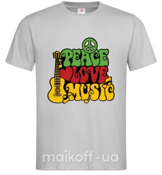 Мужская футболка Peace love music multicolour Серый фото