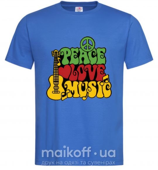Чоловіча футболка Peace love music multicolour Яскраво-синій фото