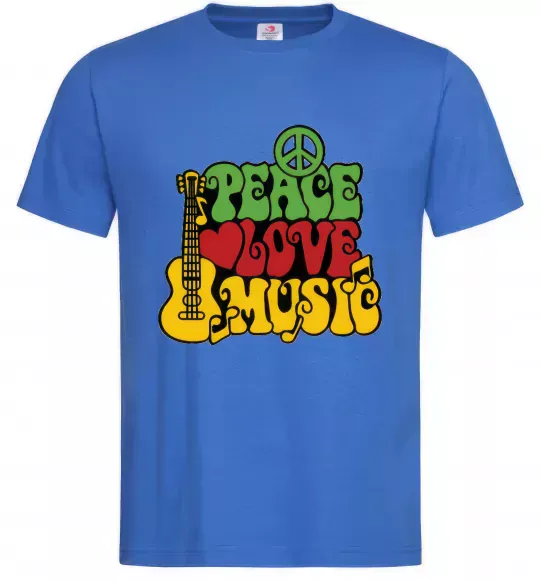 Чоловіча футболка Peace love music multicolour Яскраво-синій фото