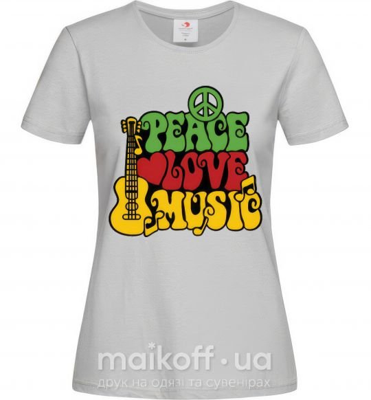 Женская футболка Peace love music multicolour Серый фото