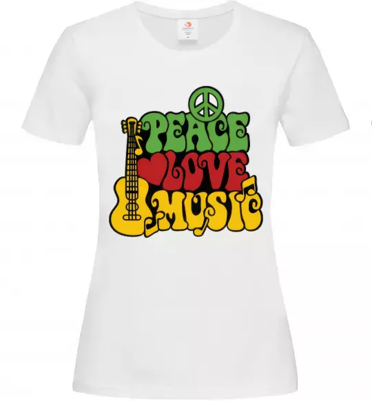 Жіноча футболка Peace love music multicolour Білий фото