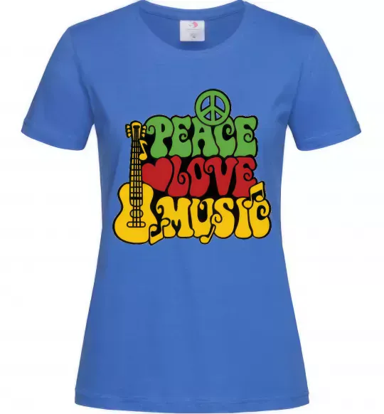 Жіноча футболка Peace love music multicolour Яскраво-синій фото