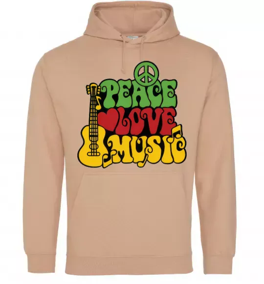 Чоловіча толстовка (худі) Peace love music multicolour Пісочний фото