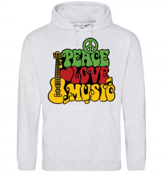 Женская толстовка (худи) Peace love music multicolour Серый меланж фото