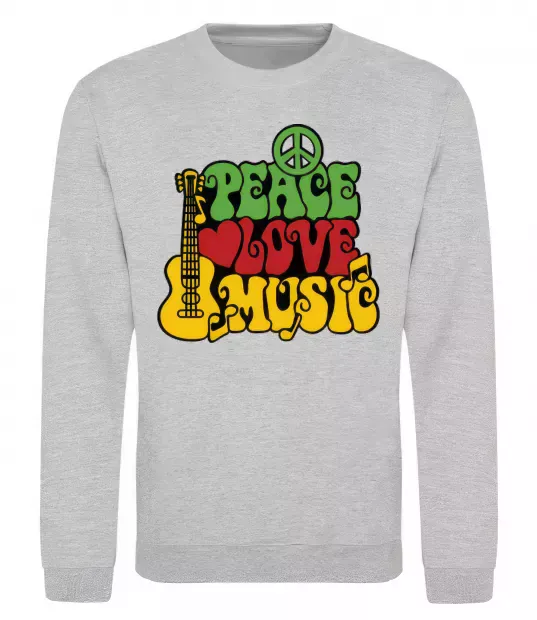 Світшот Peace love music multicolour Сірий меланж фото
