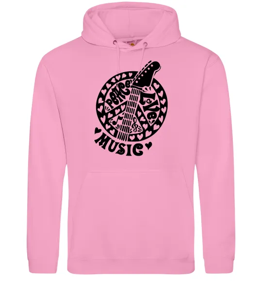 Мужская толстовка (худи) Peace love music guitar Розовый фото