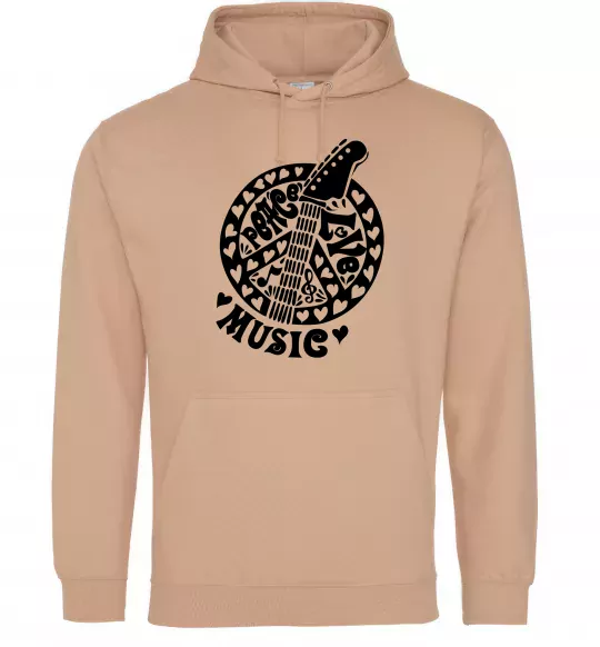 Чоловіча толстовка (худі) Peace love music guitar Пісочний фото