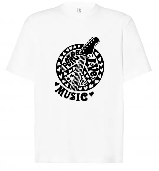 Футболка Оверсайз Peace love music guitar Белый фото