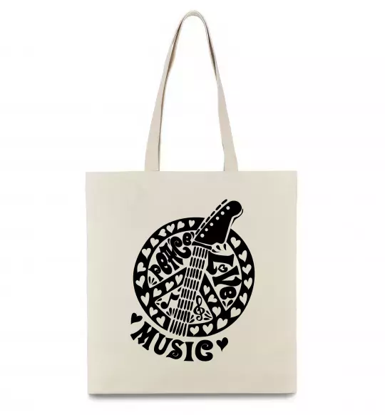 Еко-сумка Peace love music guitar Бежевий фото