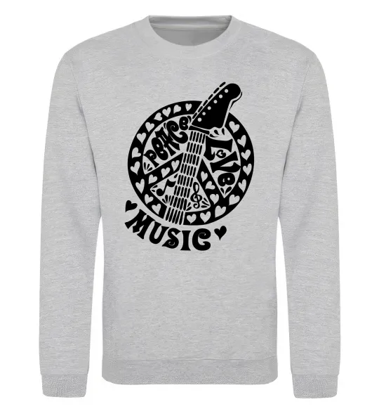 Світшот Peace love music guitar Сірий меланж фото