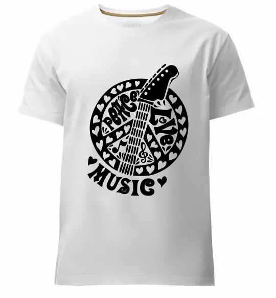 Мужская премиум футболка Peace love music guitar Белый фото