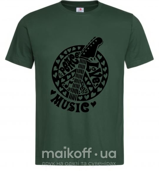 Чоловіча футболка Peace love music guitar Темно-зелений фото