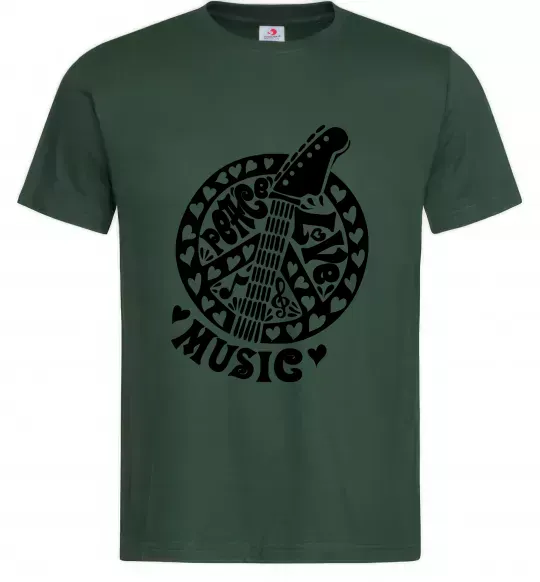Чоловіча футболка Peace love music guitar Темно-зелений фото
