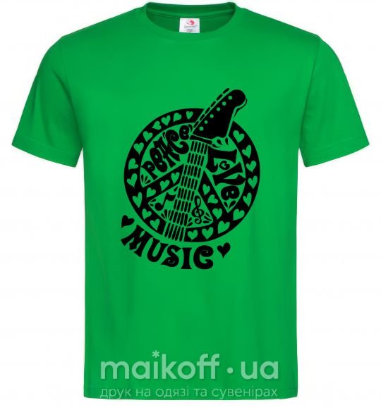 Мужская футболка Peace love music guitar Зеленый фото