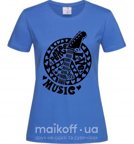 Жіноча футболка Peace love music guitar Яскраво-синій фото