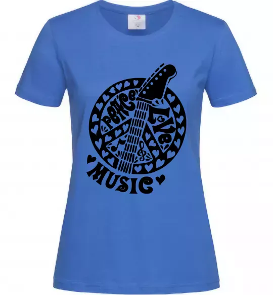 Жіноча футболка Peace love music guitar Яскраво-синій фото