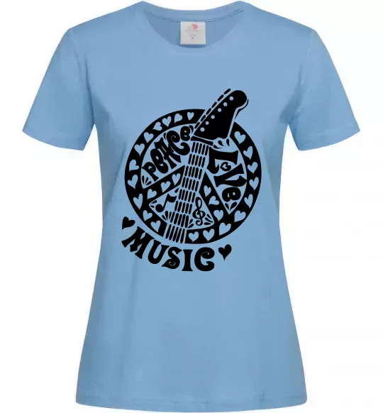 Жіноча футболка Peace love music guitar Блакитний фото