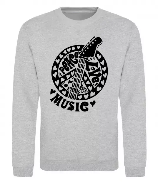 Світшот Peace love music guitar Сірий меланж фото