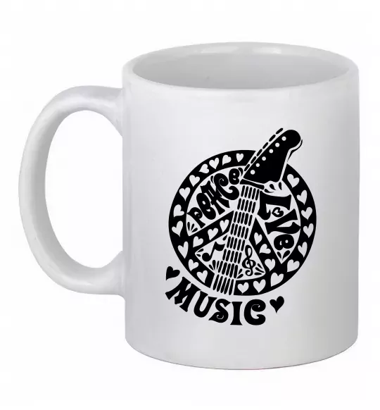 Чашка керамічна Peace love music guitar Білий фото